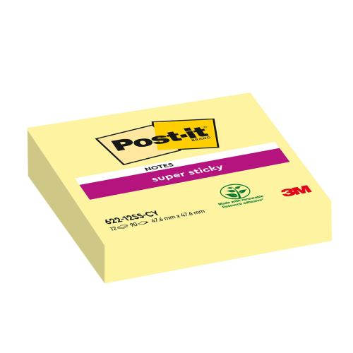 BLOCCO 90foglietti Post-itÂ® Super Sticky Giallo Canary 47,6x47,6mm 622-12SS-CY